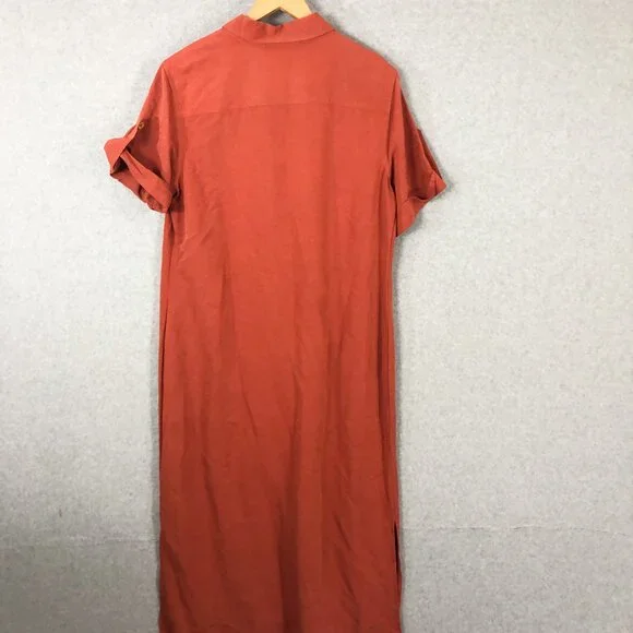 Vintage Expressions Orange Button Down Linen Blend Maxi Dress Size 18 - Picture 6 of 6
